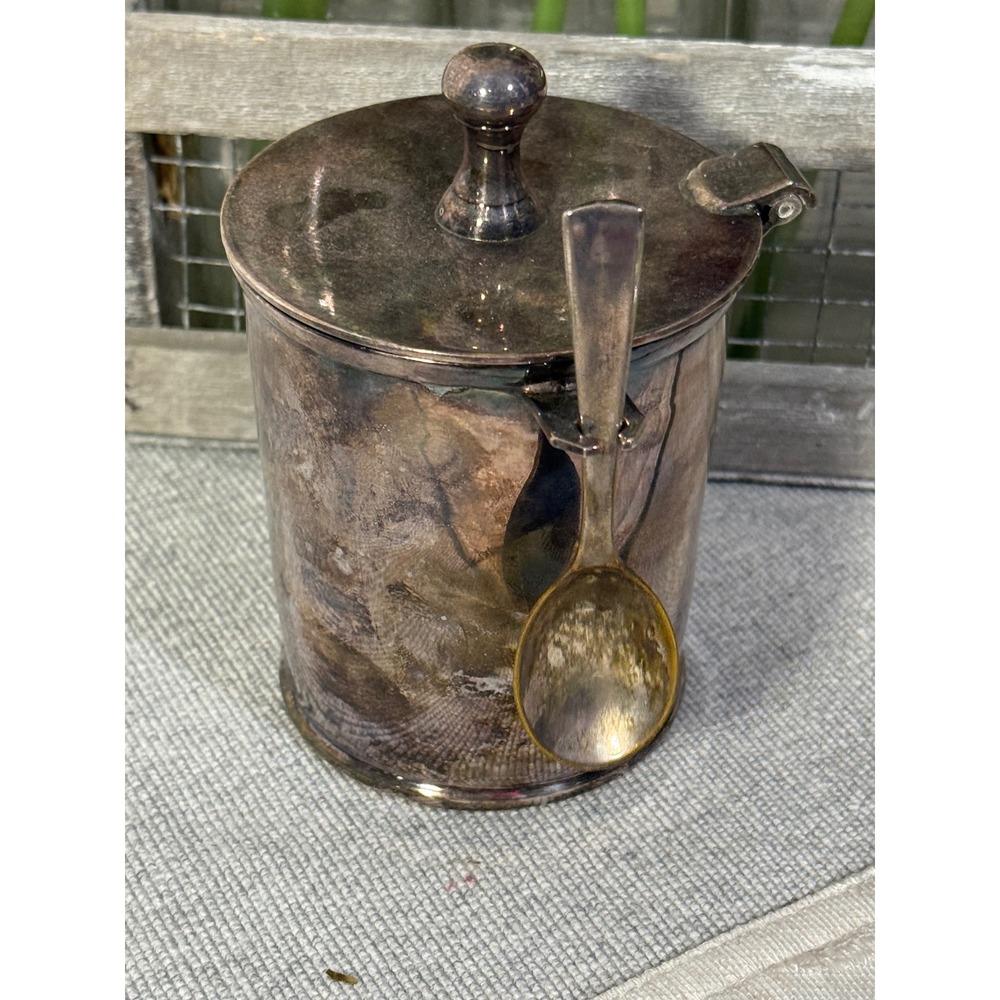 Restoration Hardware Silver Plated Jam Mustard Pot Glass Insert Spoon India